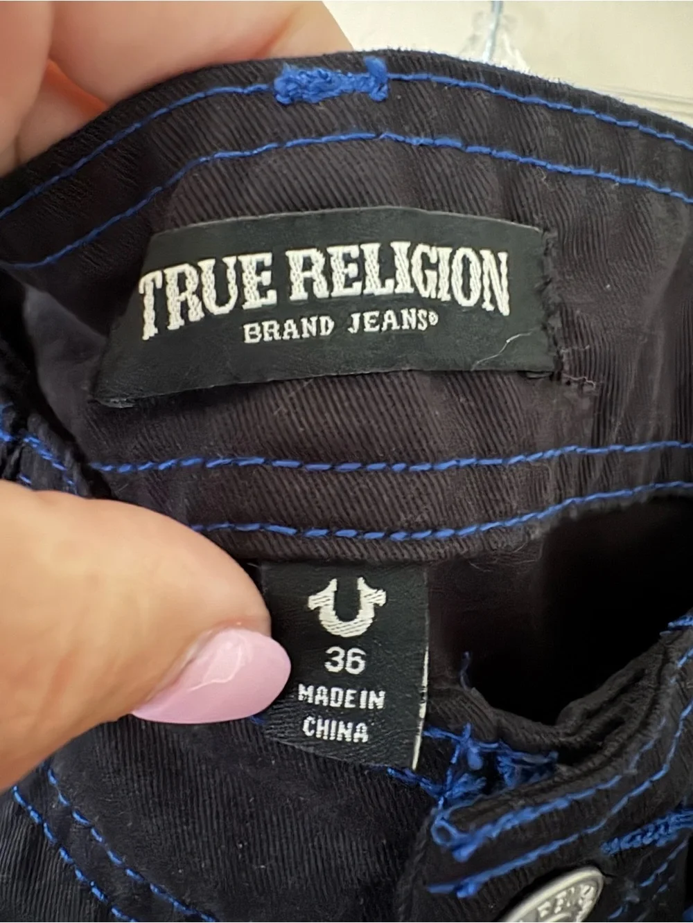True Religion Black Cargo Pants with Blue Stitching Sz. 36 New